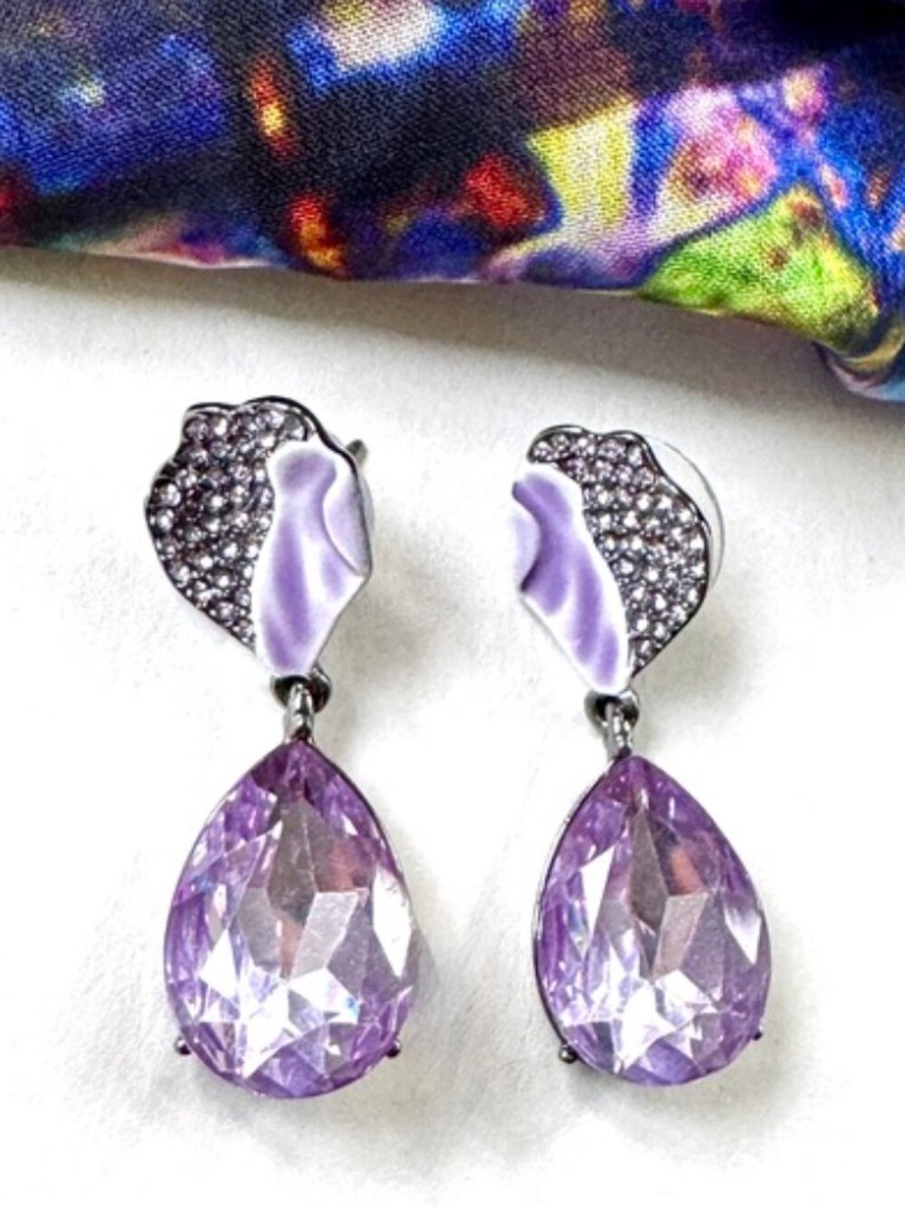 Simply Vera Vera Wang Purple Petal Earrings Enamel, Rhinestones & Crystals - NEW